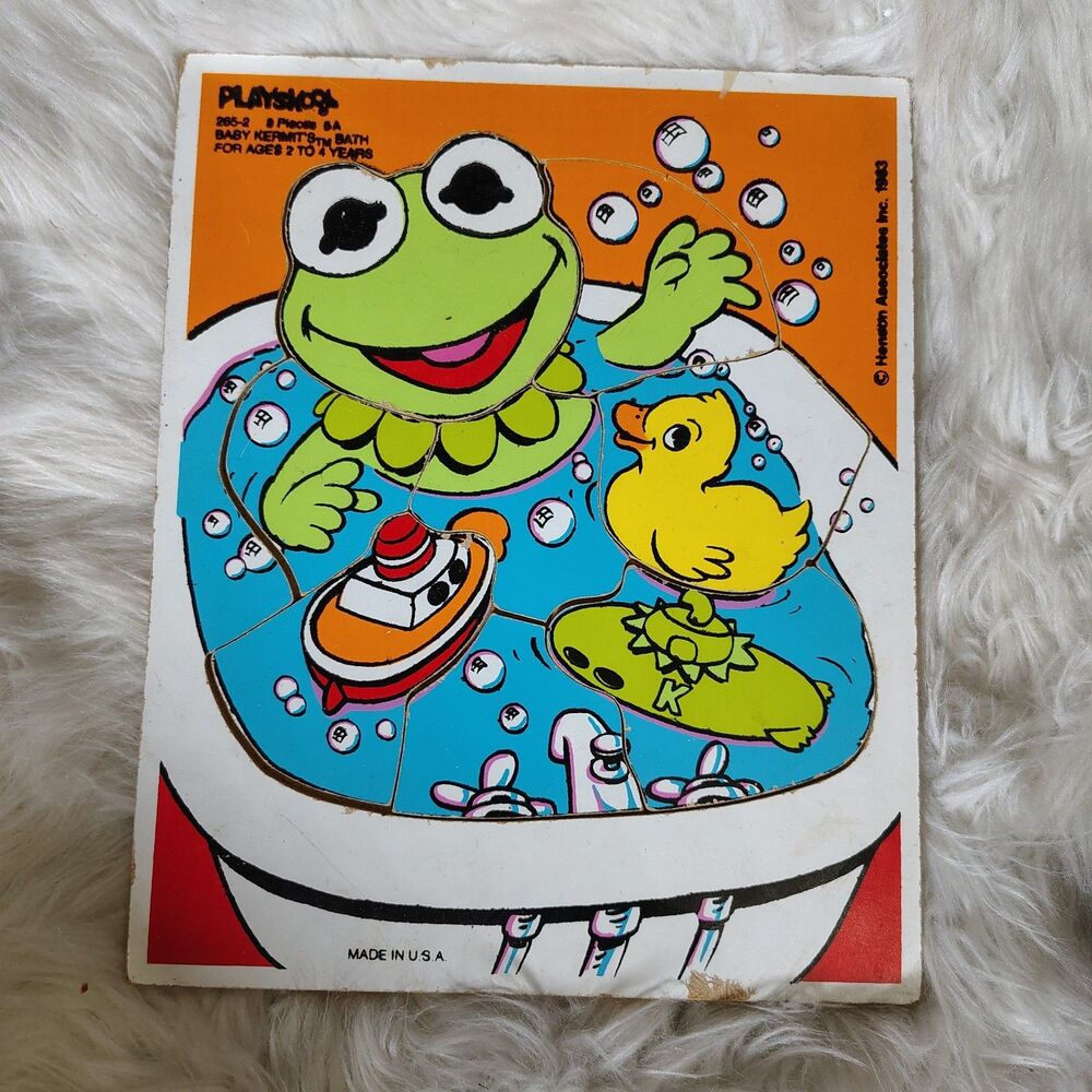 Vintage Jim Henson Muppets Baby Kermit Bath Playskool Board Puzzle 265-2 8pcs